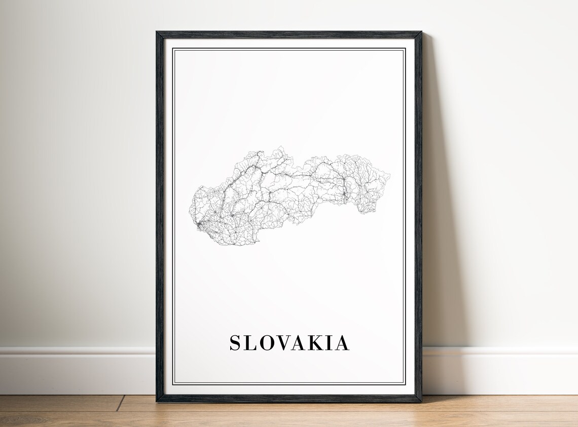 Slovakia Europe Black and White Minimal Country Line Map Poster