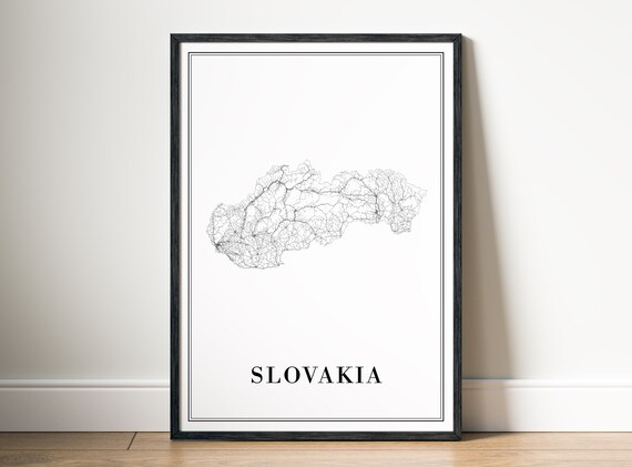 Slovakia Map Print Poster Black And White Wall Art Minimalist