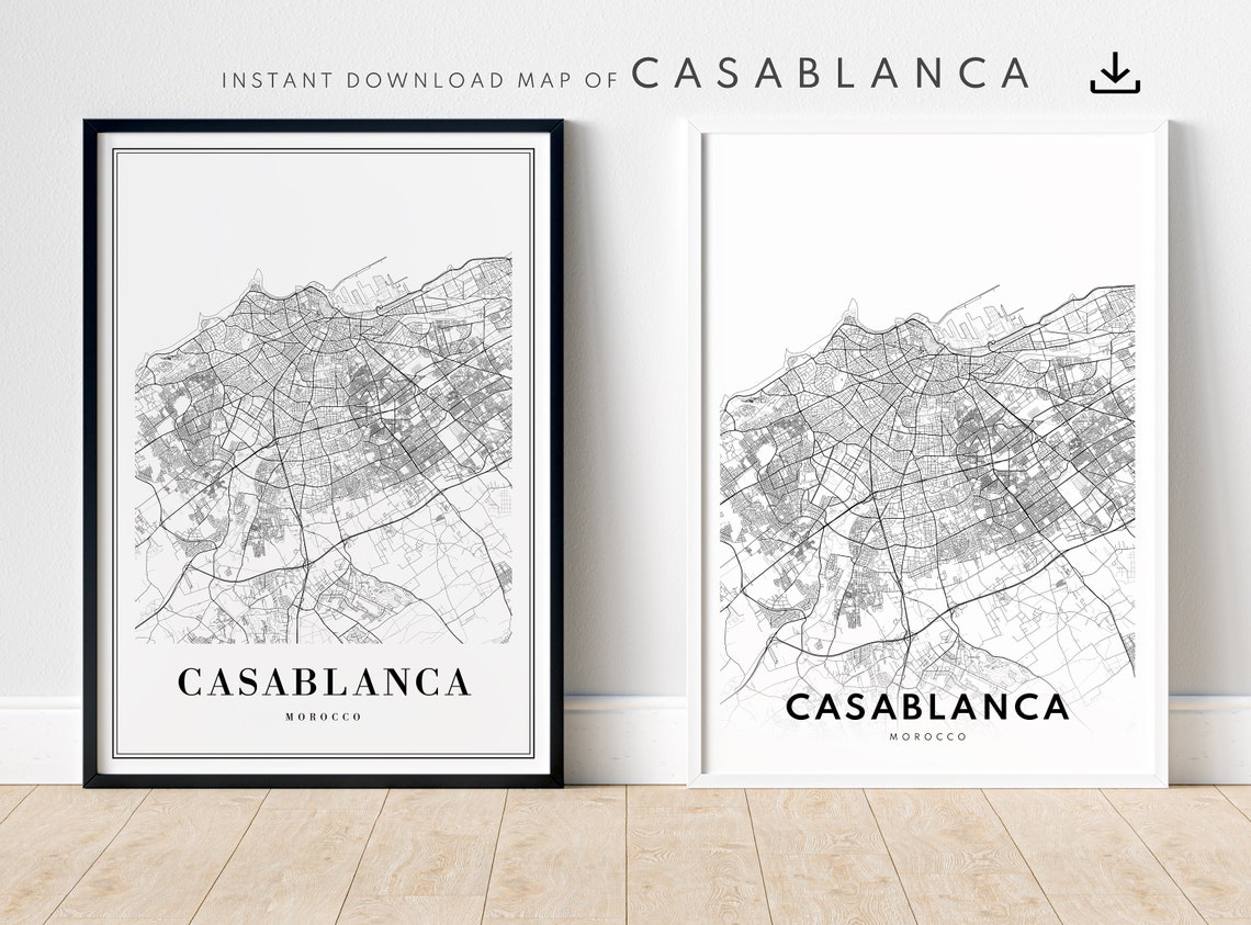 Casablanca Morocco Street Map Minimalist Black and White Poster