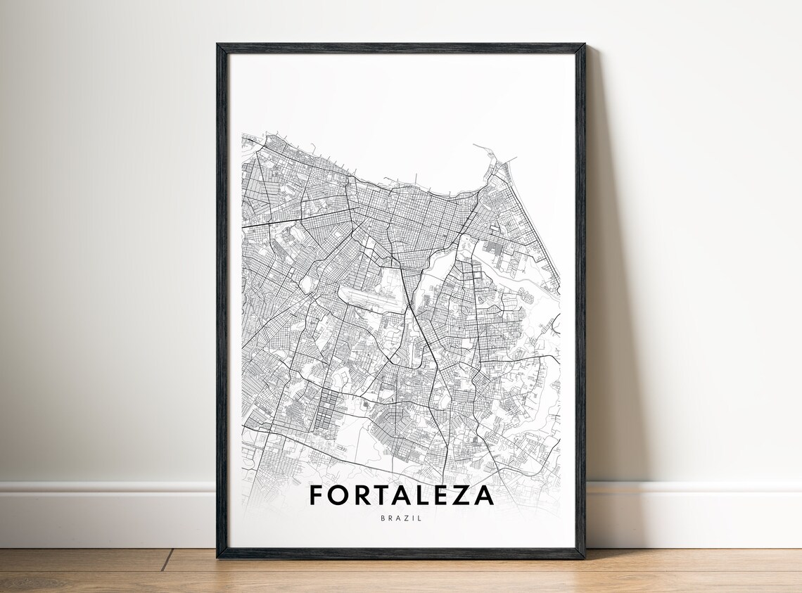 Fortaleza Brazil City Street Map Minimal Black White Map Wall Print