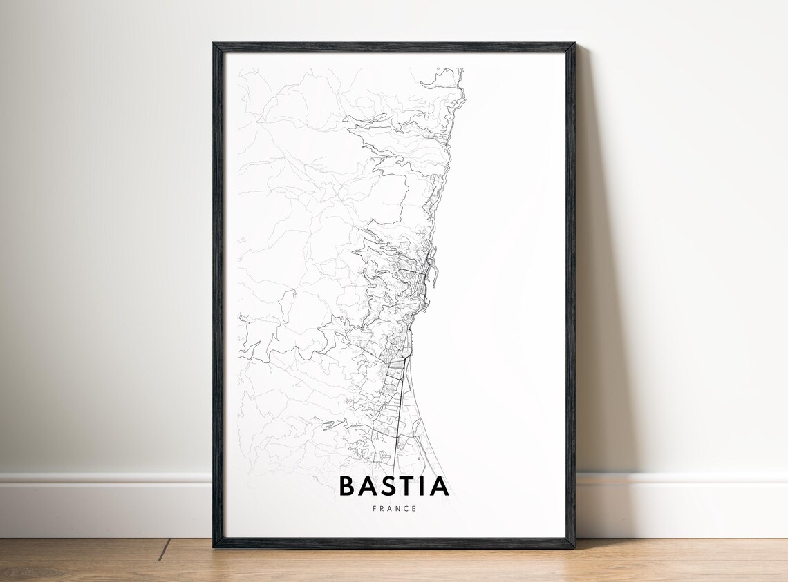 Minimalist Bastia France Island City Street Map Line Art Poster