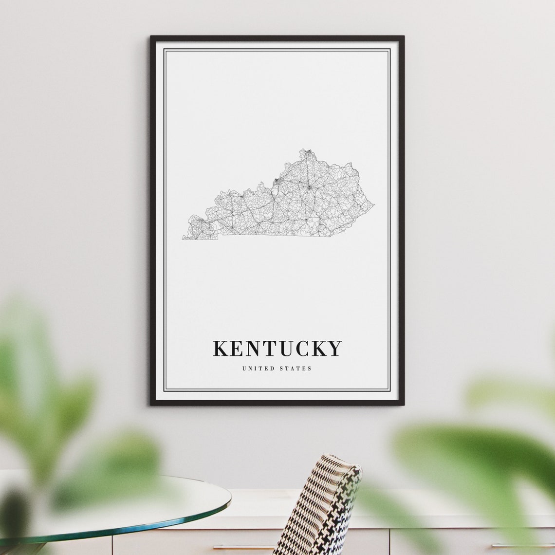 Kentucky State Road Map Minimalist Black White Line Art Poster - Image 3