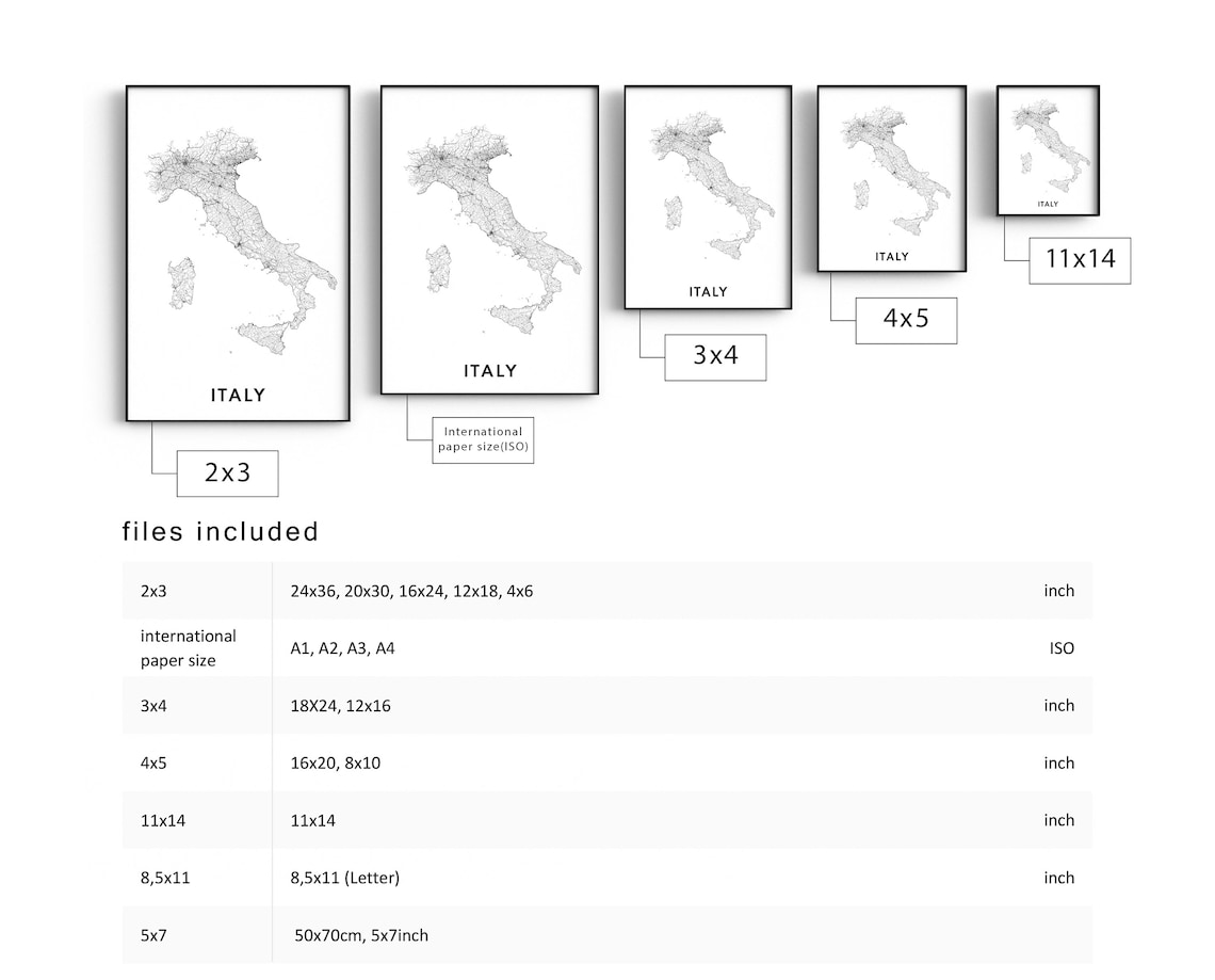 Italy Map Print, Minimal Black and White Map - Image 2