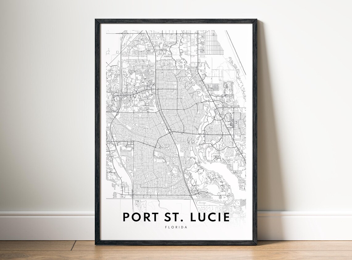 Port St Lucie Florida Black White Minimalist City Map Line Art Poster