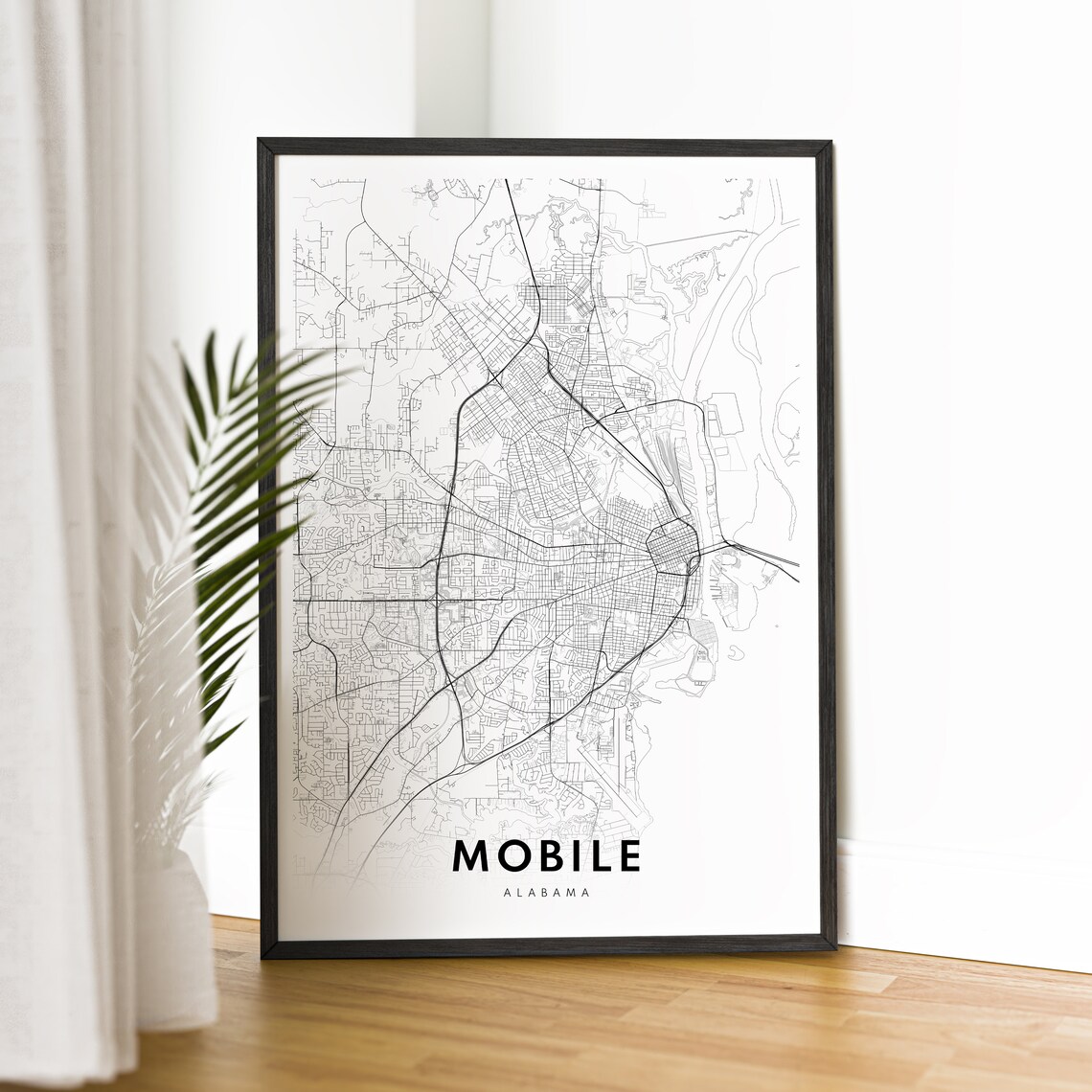 Mobile Alabama Minimalist Black And White City Street Map Poster - Image 2