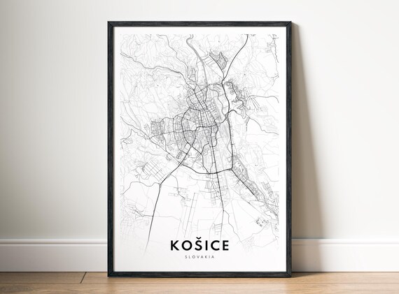 Koice Map Print Slovakia Poster Black And White Wall Art Sketch