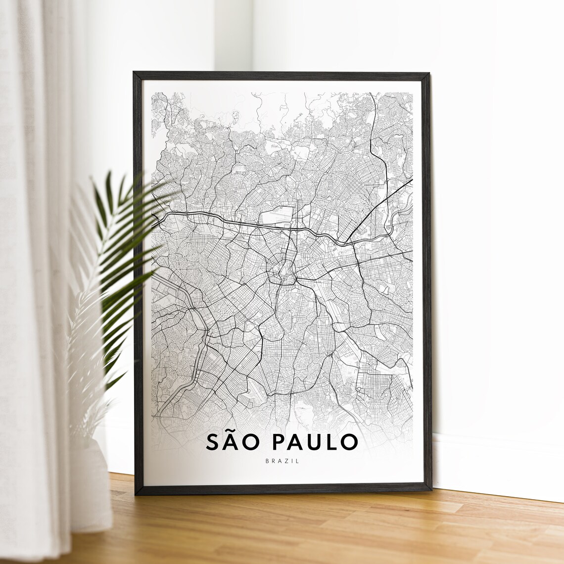 Sao Paulo Brazil Black and White Megacity Street Map Urban Poster - Image 4