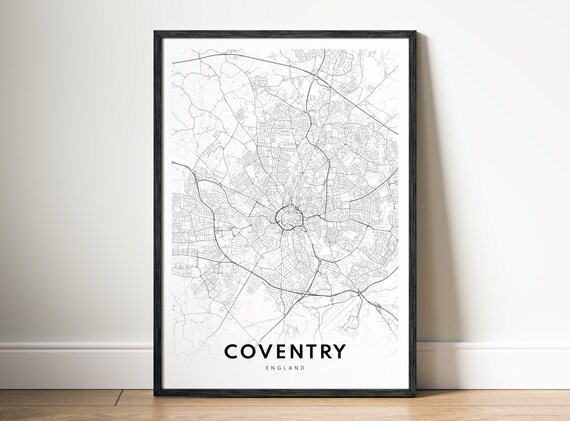 Map Coventry England Poster Black And White Sketch City Print