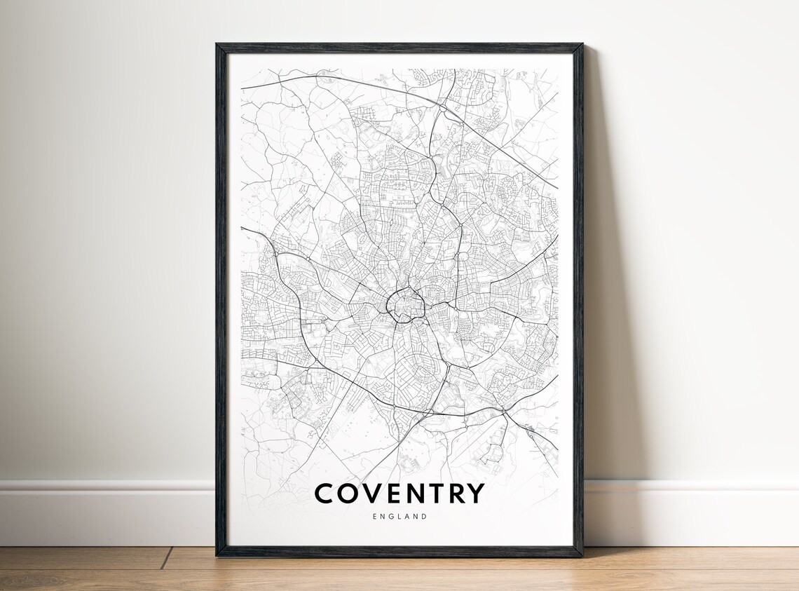 Map Coventry England Poster Black And White Sketch City Print