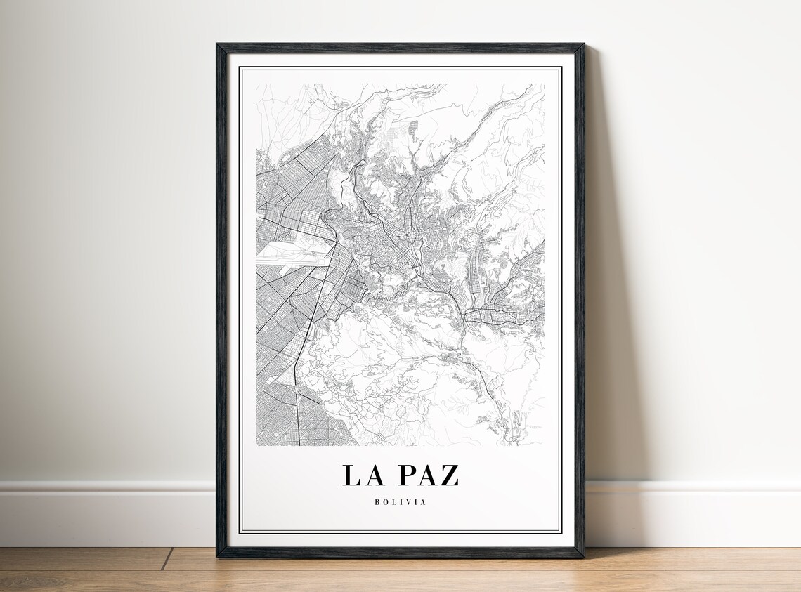 La Paz Bolivia Minimalist Black And White Street Map Line Art Poster - Image 5