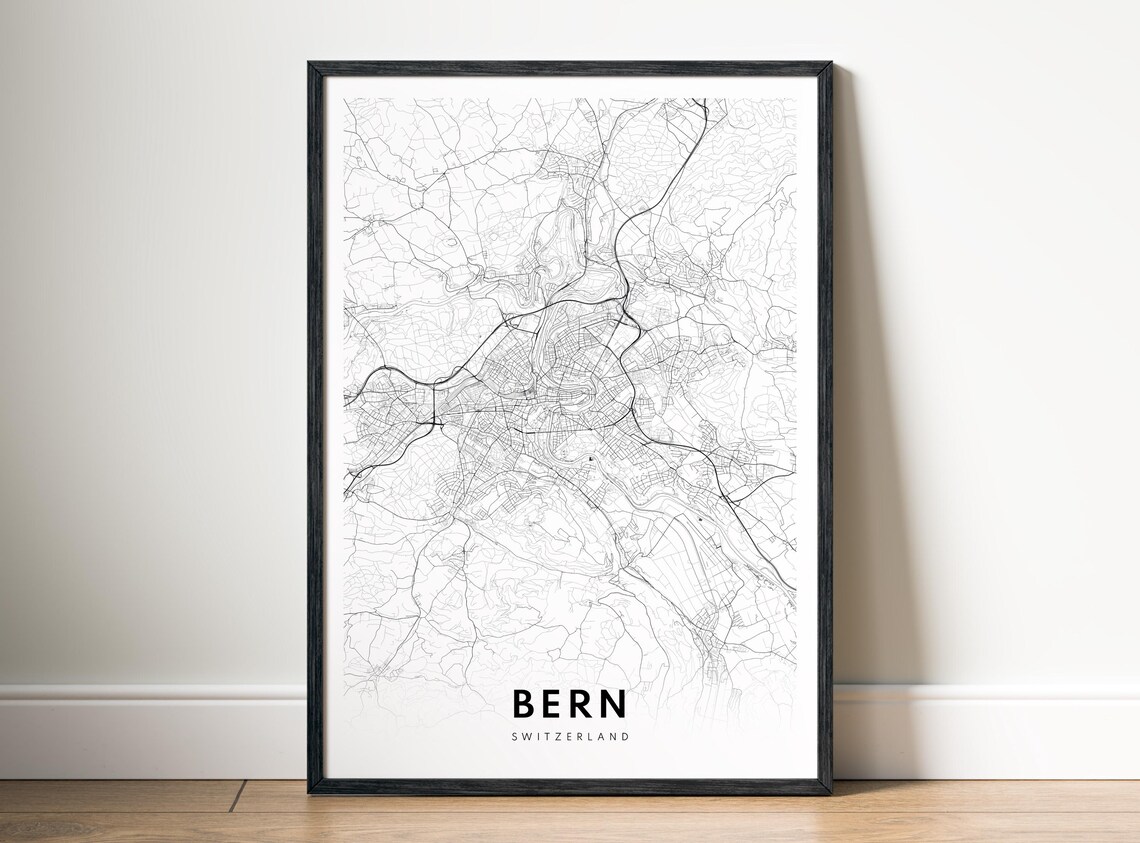 Bern Map Print Switzerland Poster Black And White Wall Art Sketch