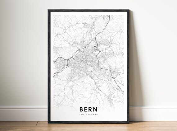 Bern Map Print Switzerland Poster Black And White Wall Art Sketch