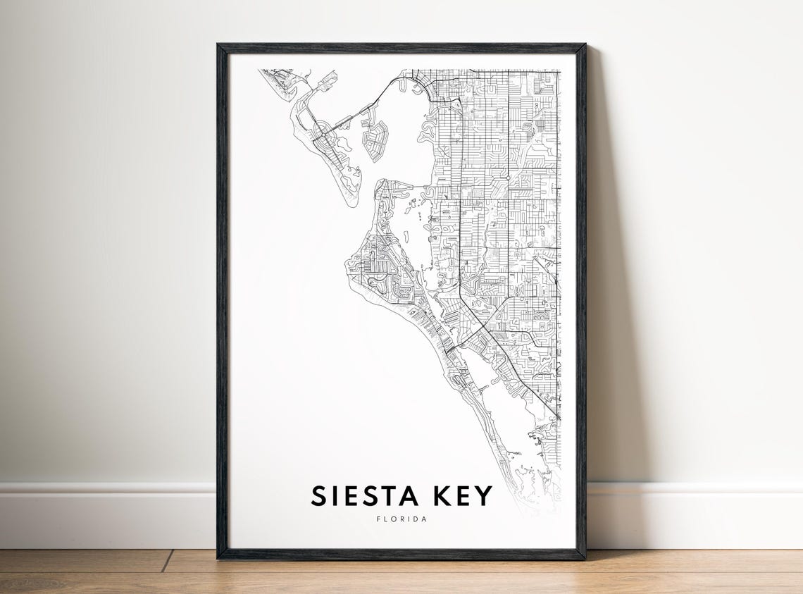 Siesta Key Florida Minimalist Black And White City Map Poster