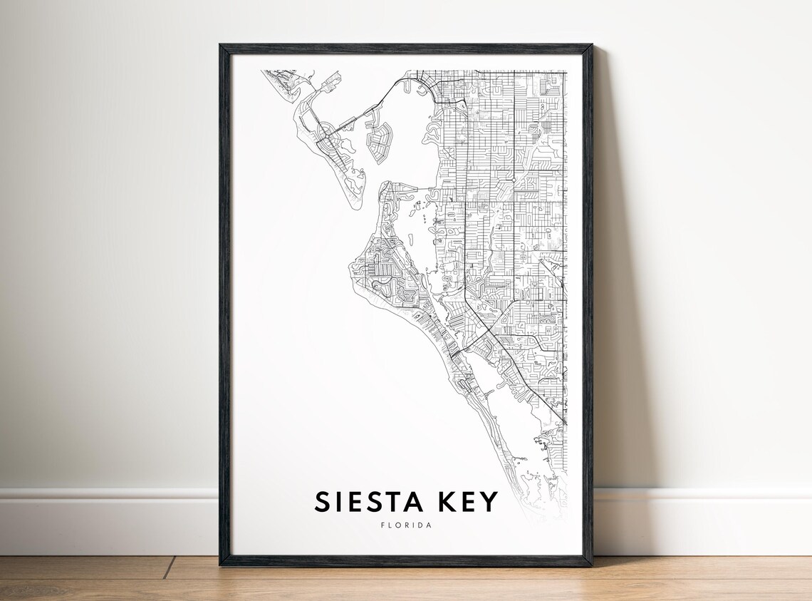 Siesta Key Map Print Florida Poster Black And White Sketch