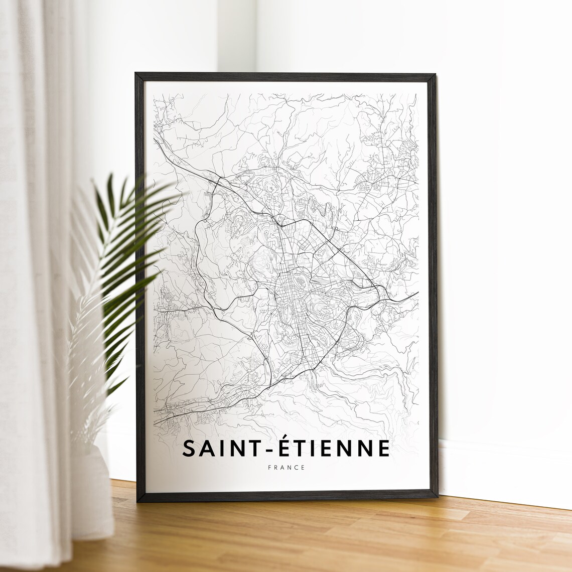 Saint-Etienne France Minimalist Black And White Street Map Poster - Image 2