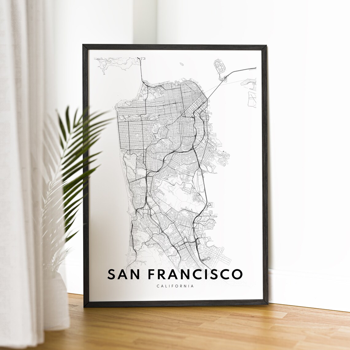 San Francisco California Minimalist Black and White Map Poster