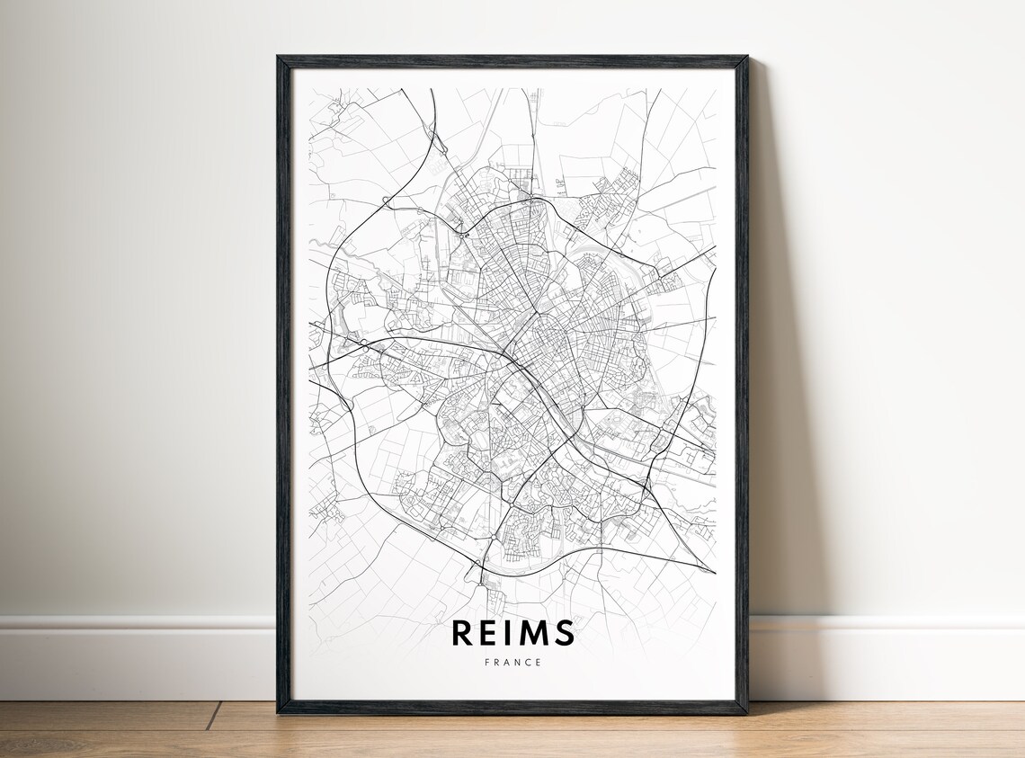 Reims France Minimalist City Street Map Modern Monochrome Poster