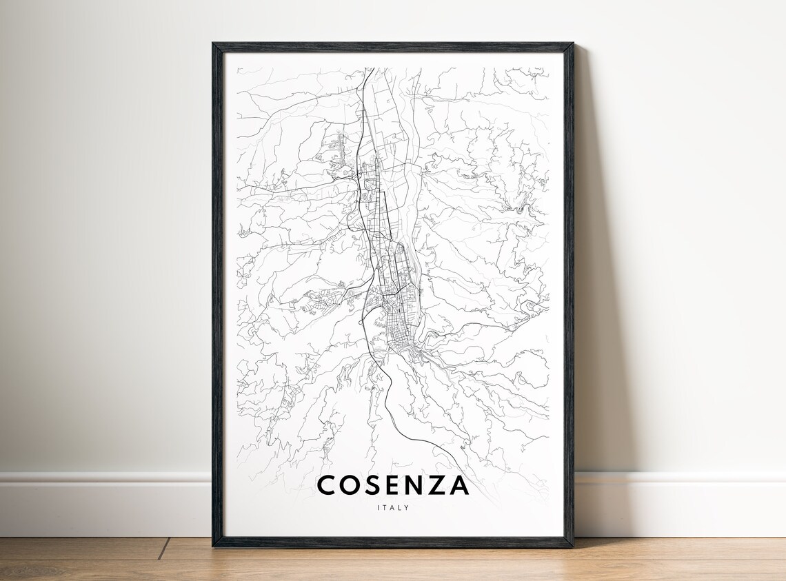 Cosenza Italy Minimalist Black and White City Street Map Poster