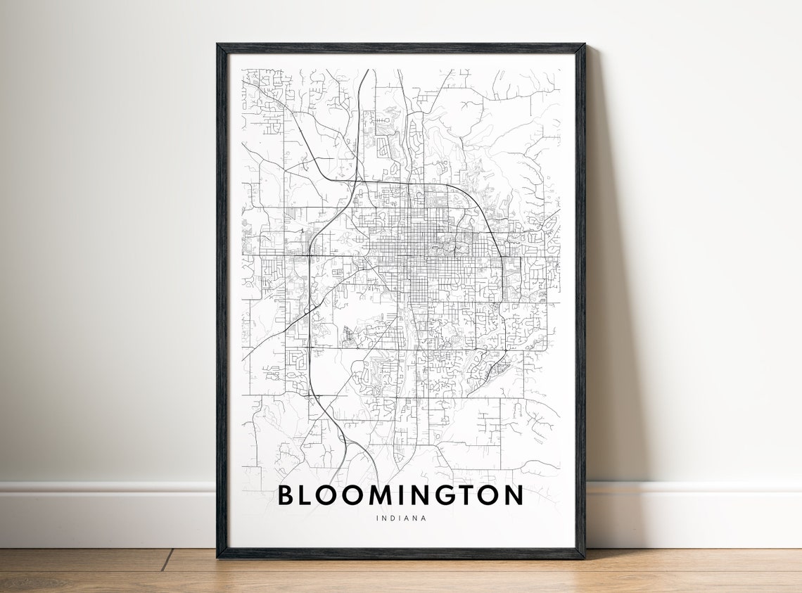 Bloomington Indiana Black and White City Map Line Art Poster