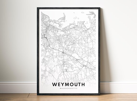 Weymouth Ma Map Poster Massachusetts Black And White Minimalistic City Art