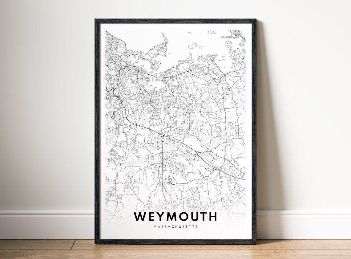 Weymouth Ma Map Poster Massachusetts Black And White Minimalistic City Art