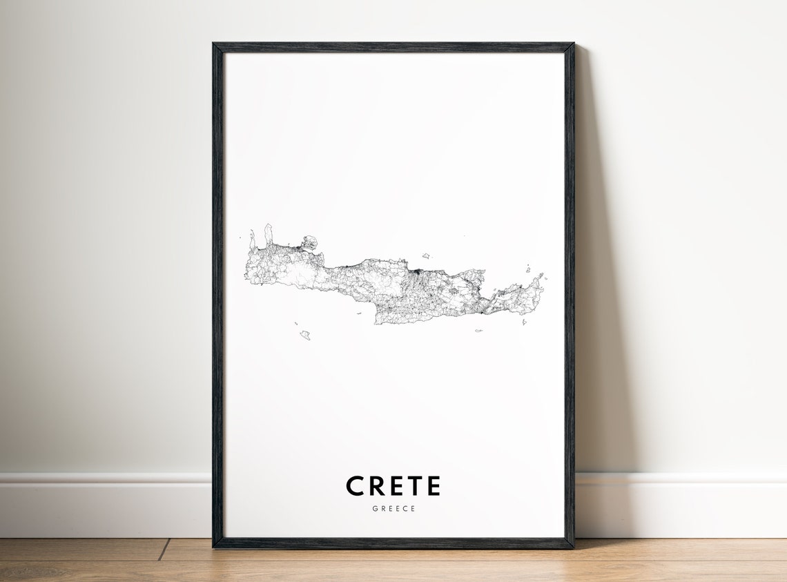 Crete Greece Minimalist Black And White Island Outline Map Poster - Image 5