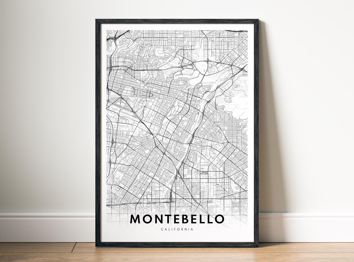 Montebello Map Print Black And White City Poster Minimalist Wall Art