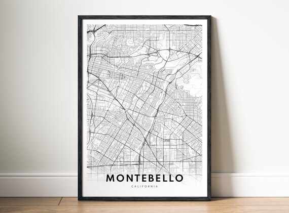 Montebello Map Print Black And White City Poster Minimalist Wall Art