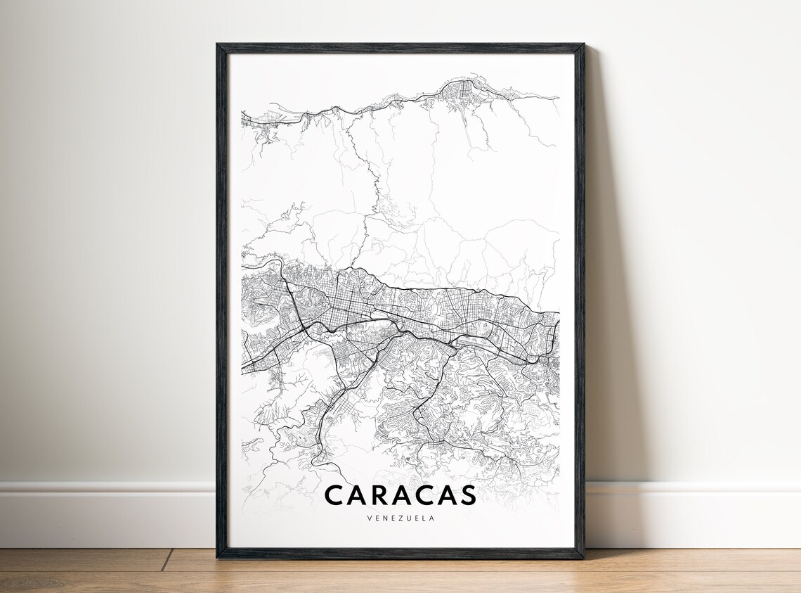Caracas Venezuela Street Map Line Art Black and White Poster