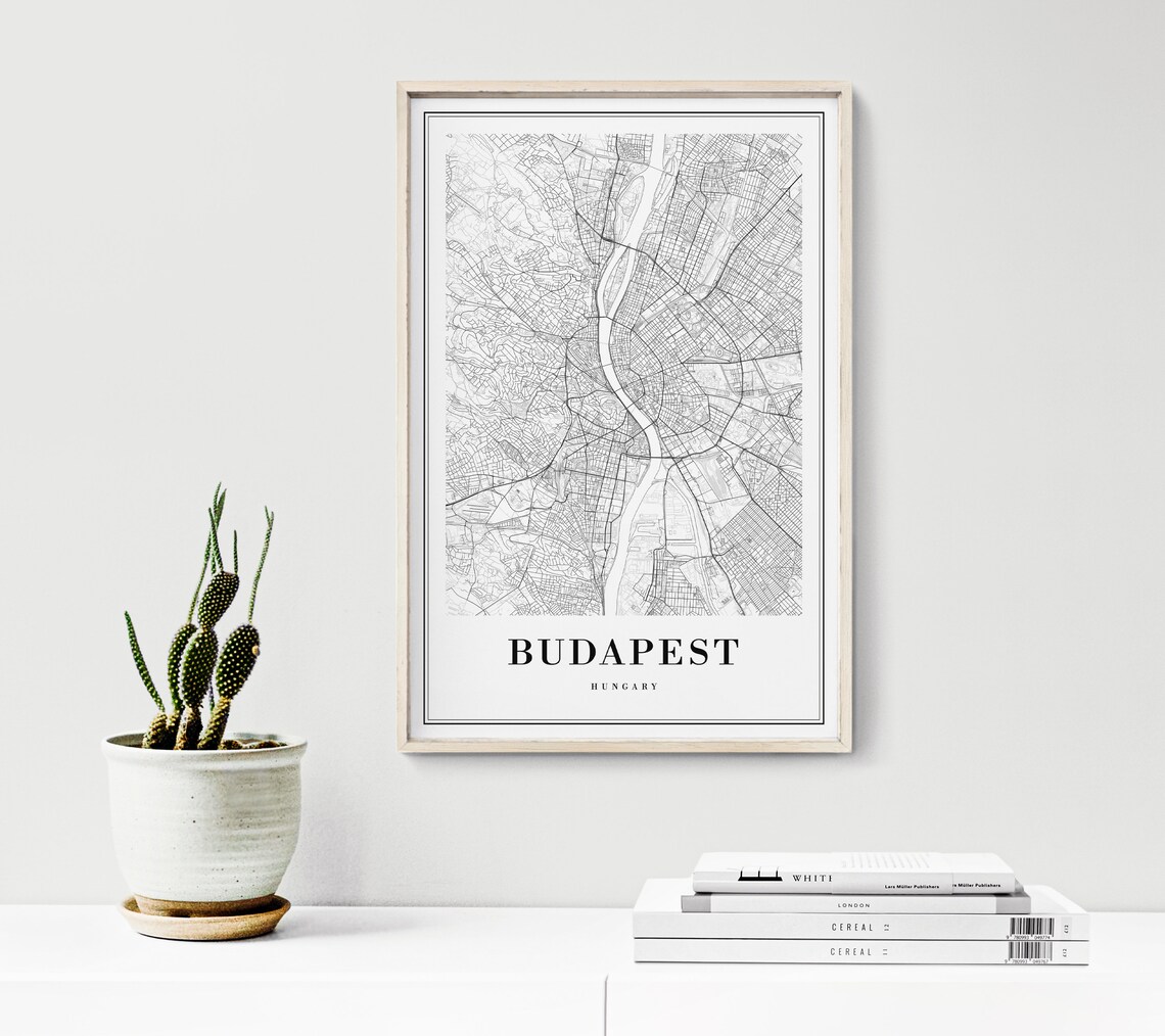 Budapest Map Print, Minimal Black and White Art Print - Image 2