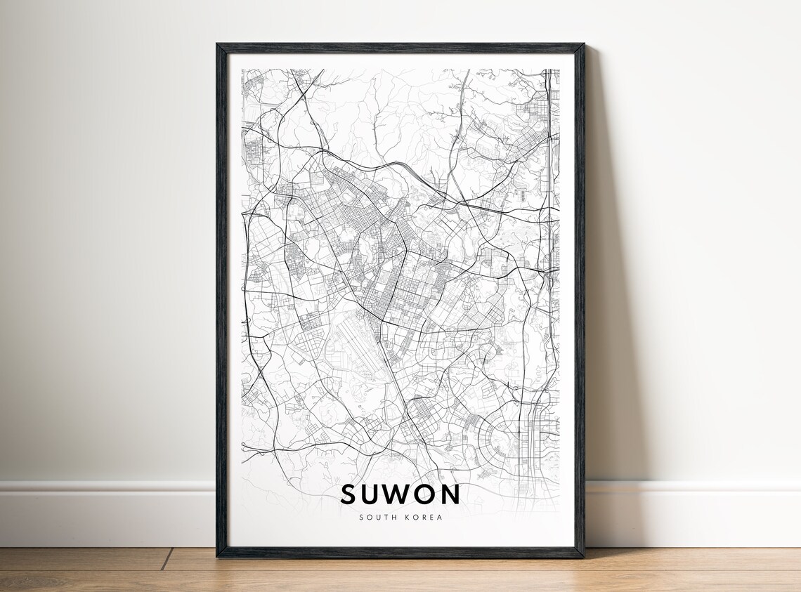 Suwon South Korea Minimalist Black and White City Map Poster