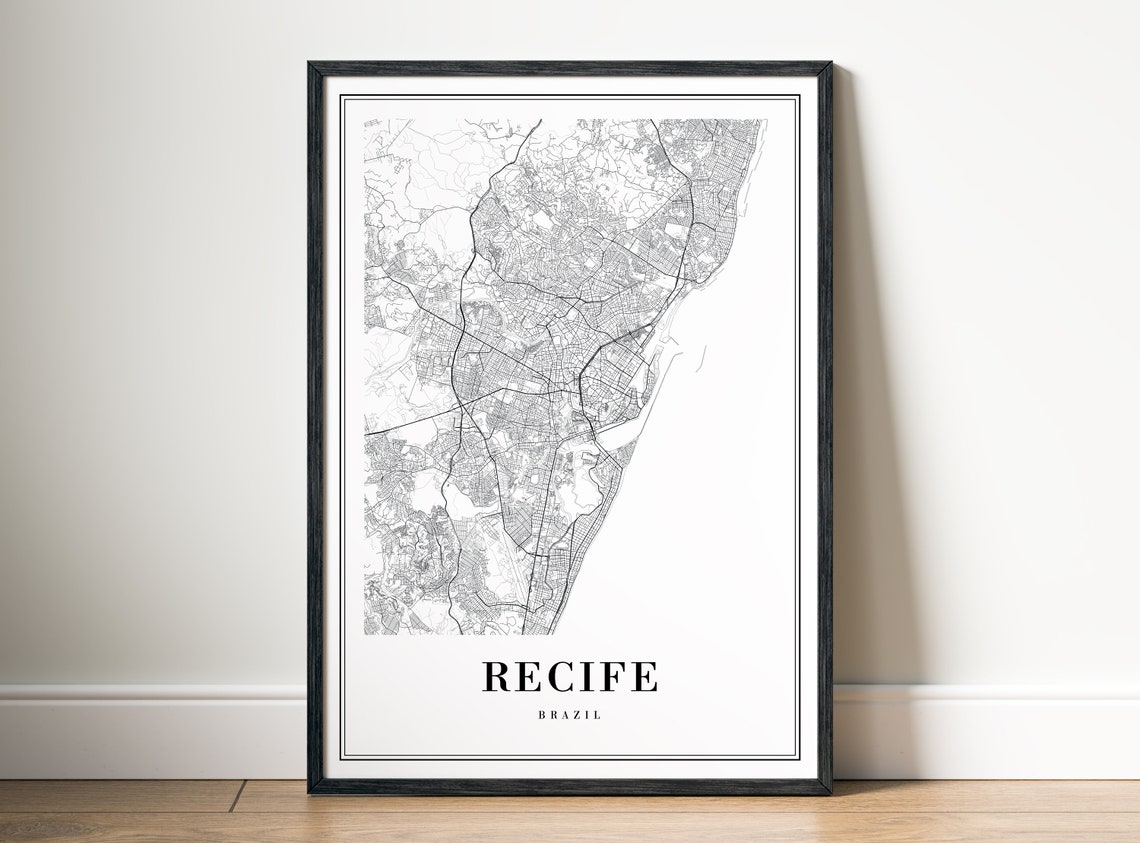 Recife Brazil City Street Map Minimal Black White Map Wall Print - Image 5