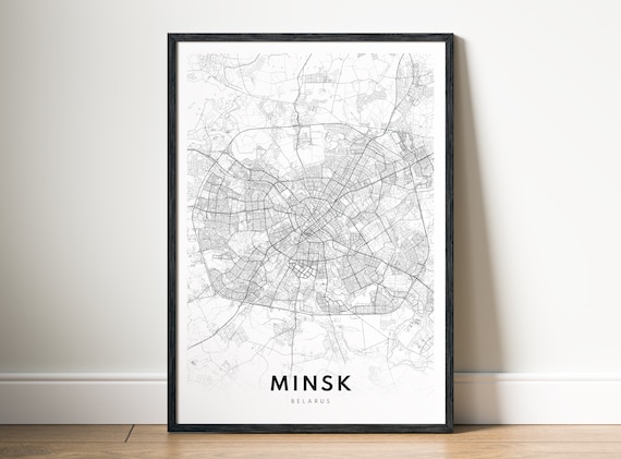 Minsk Map Print Belarus Poster Black And White Wall Art Sketch
