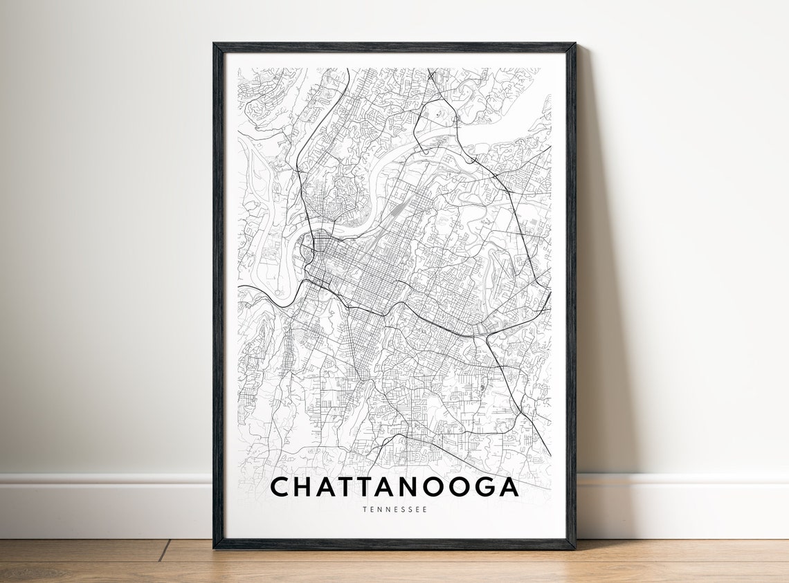 Chattanooga Tennessee Black And White City Street Map Poster