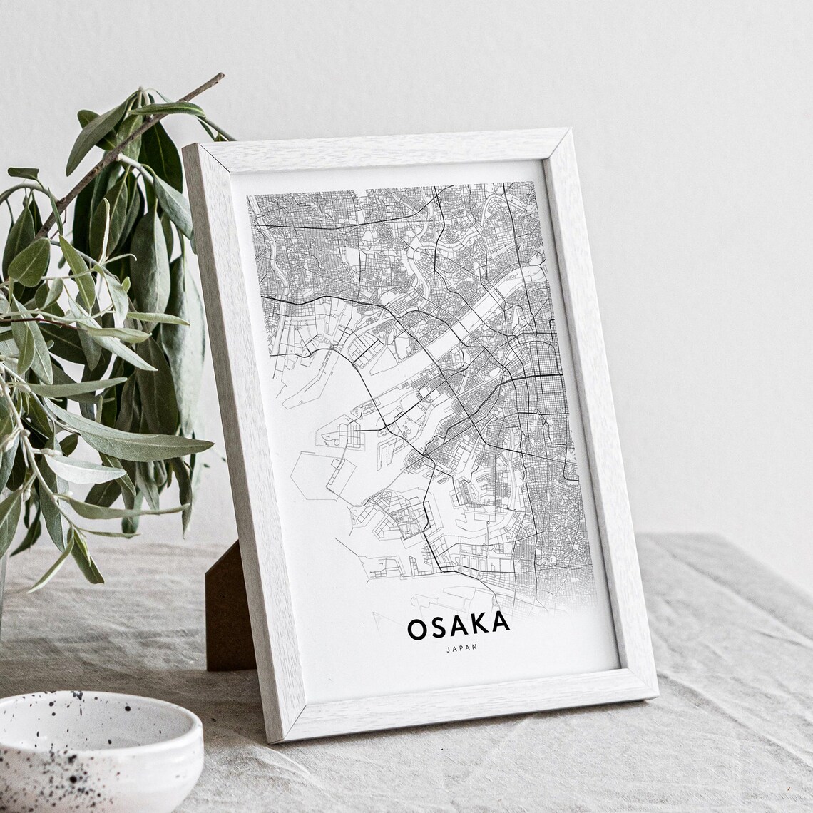 Osaka Japan Minimalist Black and White Street Map Art Poster - Image 4