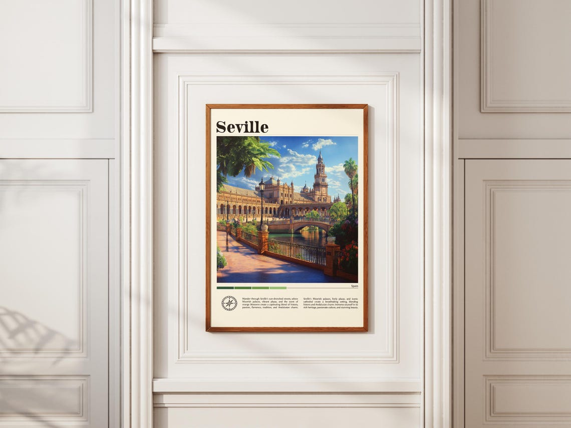 Seville City Spain Travel Print Spain Travel Poster Travel Wall Art City Map Print Travel Poster Travel Art Gift Travel Home Decor - Image 2