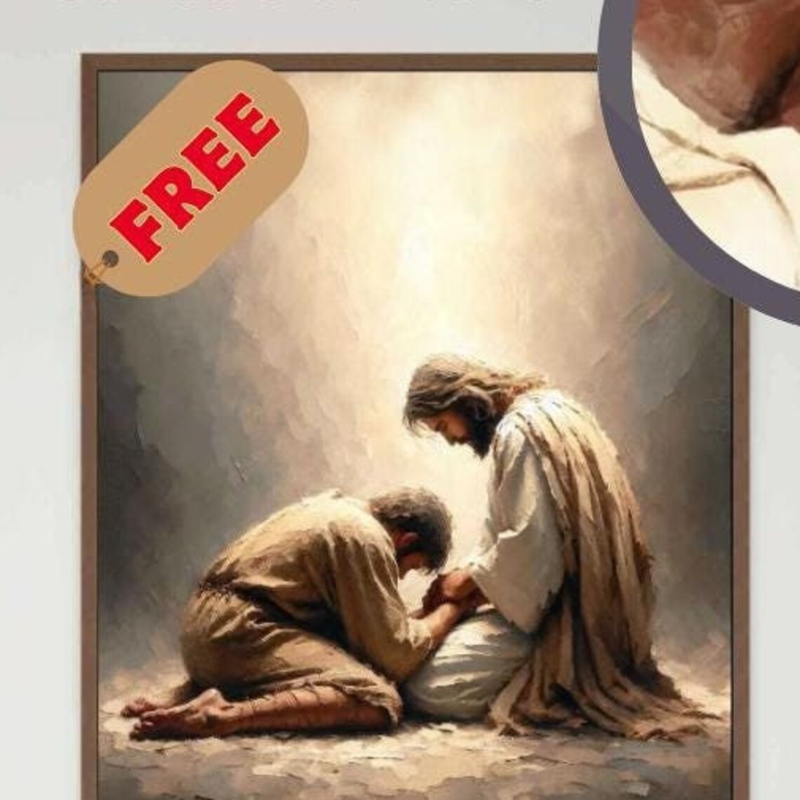 Jesus Comforting Kneeling Man Bowed In Prayer With Gentle Mercy Poster