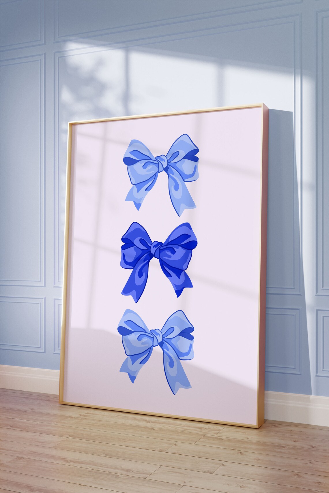 Blue Coquette Bows Trio Preppy Bedroom Aesthetic Wall Poster - Image 2
