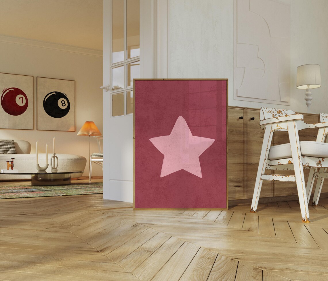 Retro Hand Drawn Star Poster, Trendy Aesthetic Decor - Image 2