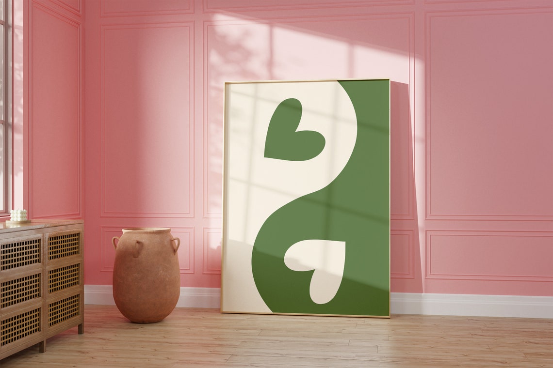 Green Heart Yin Yang Minimalist Trendy Abstract Decor Poster - Image 2