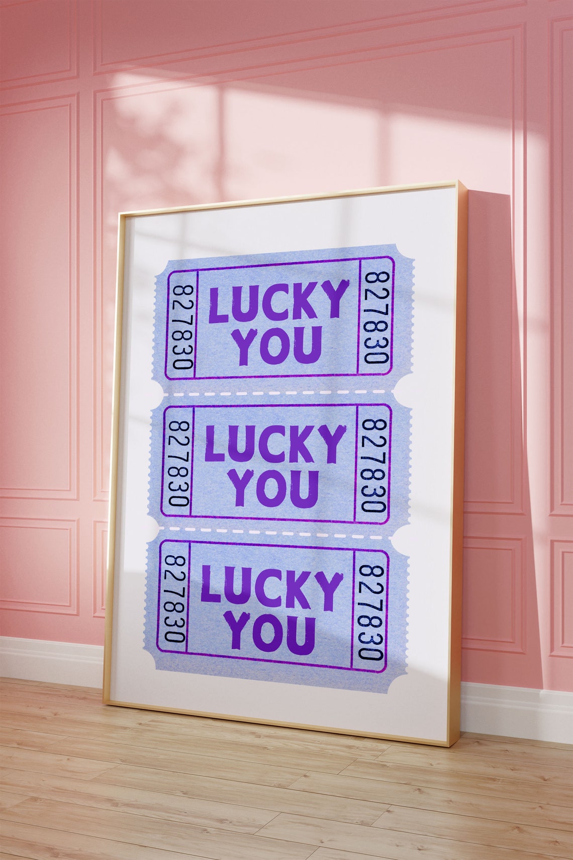 Lucky You Retro Raffle Ticket Typography Blue Trendy Wall Art - Image 2