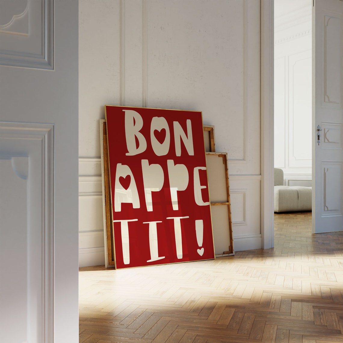 Big Bold Red Bon Appetit French Kitchen Typography Quote Poster - Image 2
