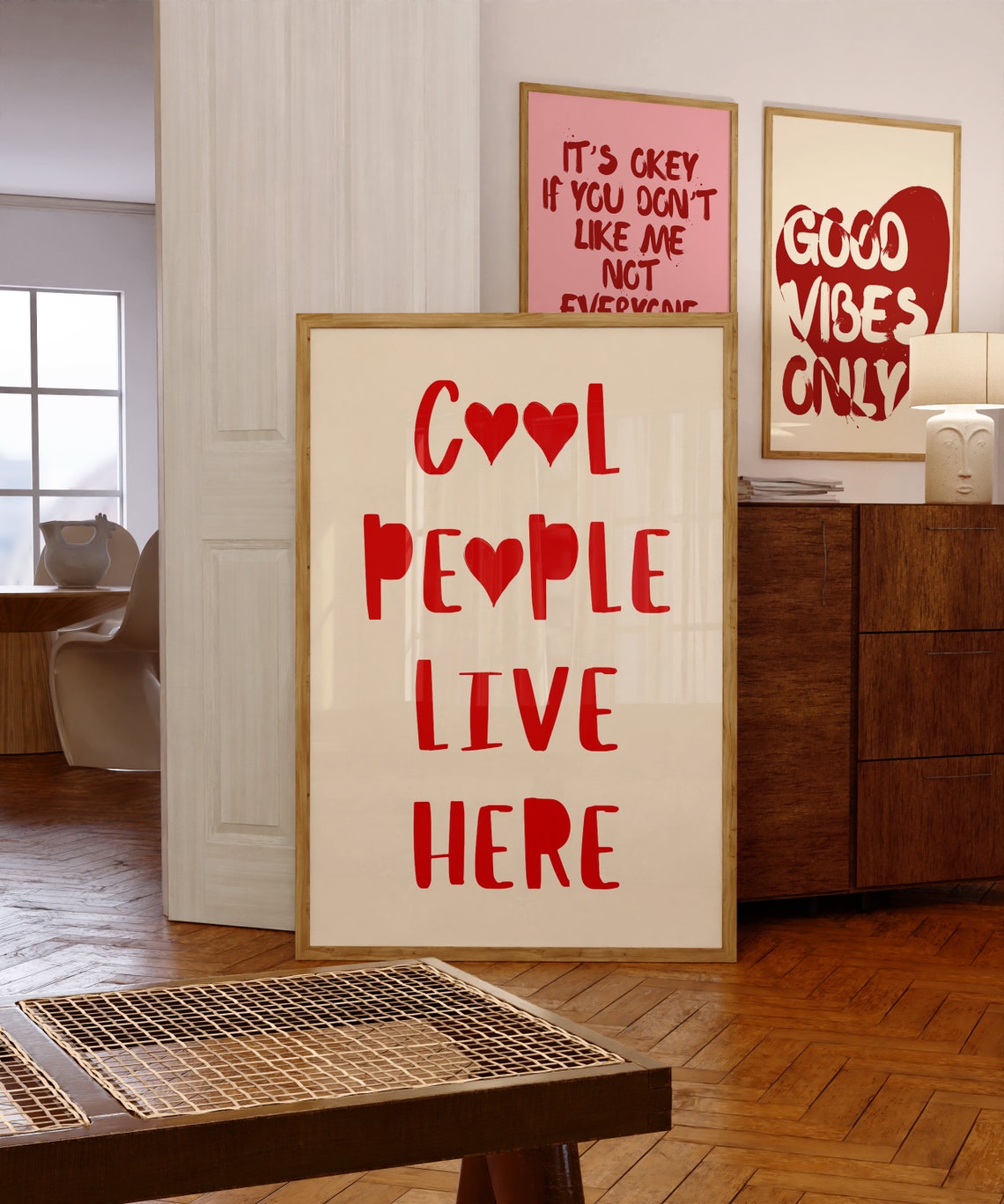 Bold Red Cool People Live Here Hand Lettered Heart Quote Poster - Image 4