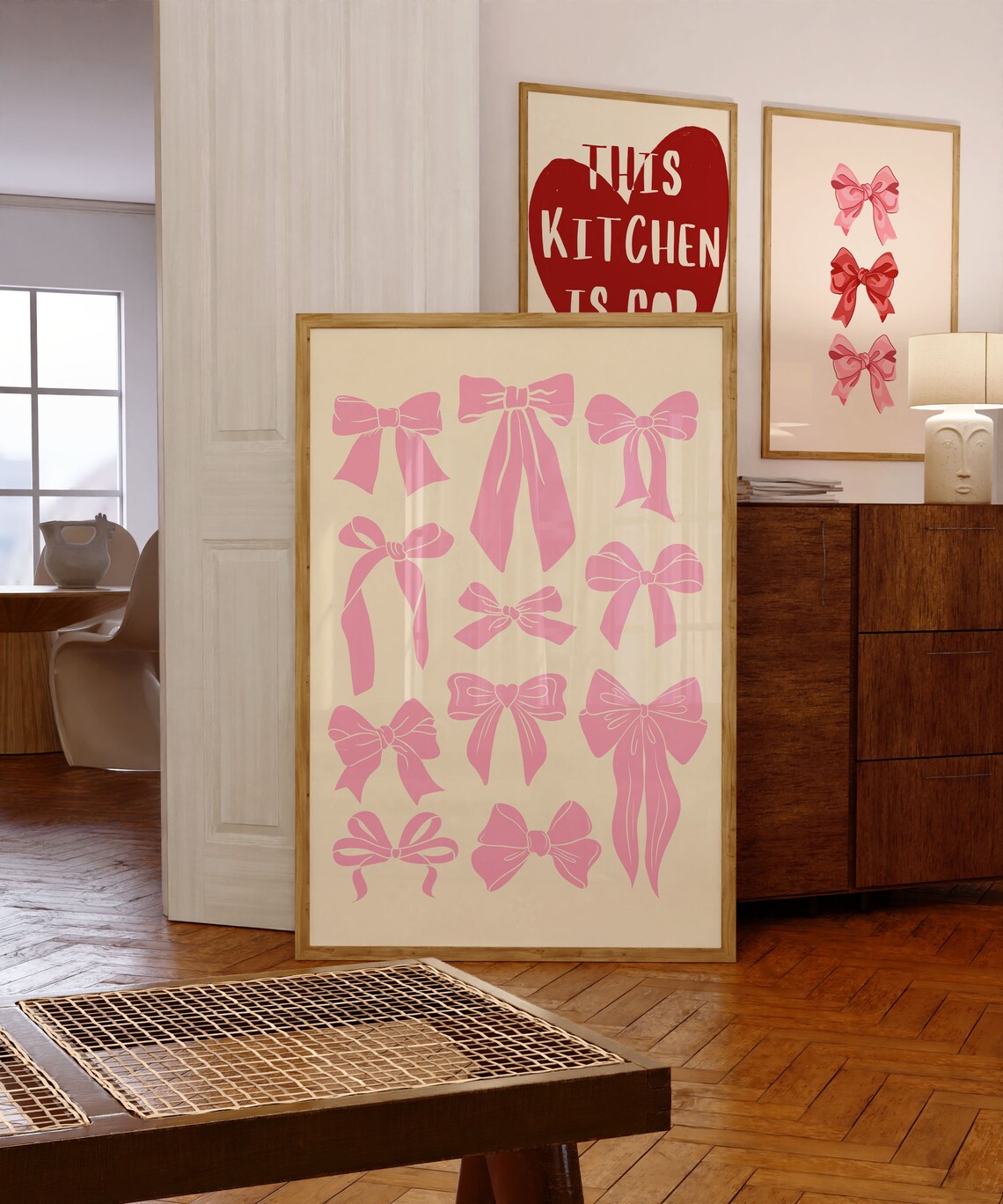 Pink Ribbon Bows Grid Coquette Trendy Girly Aesthetic Art Poster - Image 4