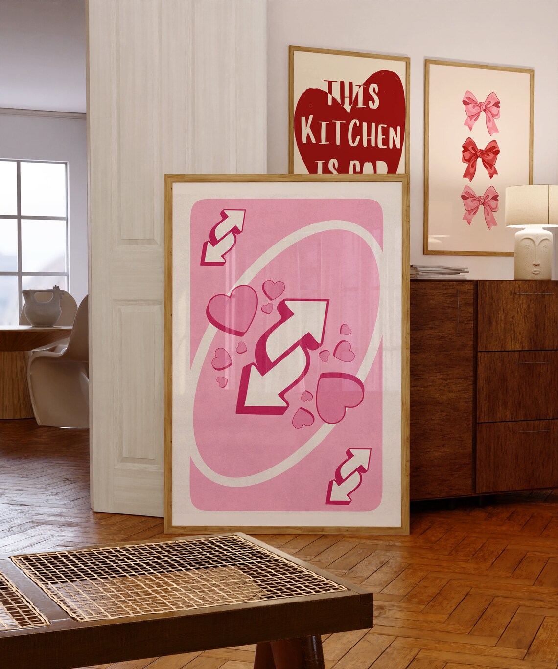 Pink Reverse Playing Card Hearts Retro Pop Art Trendy Poster