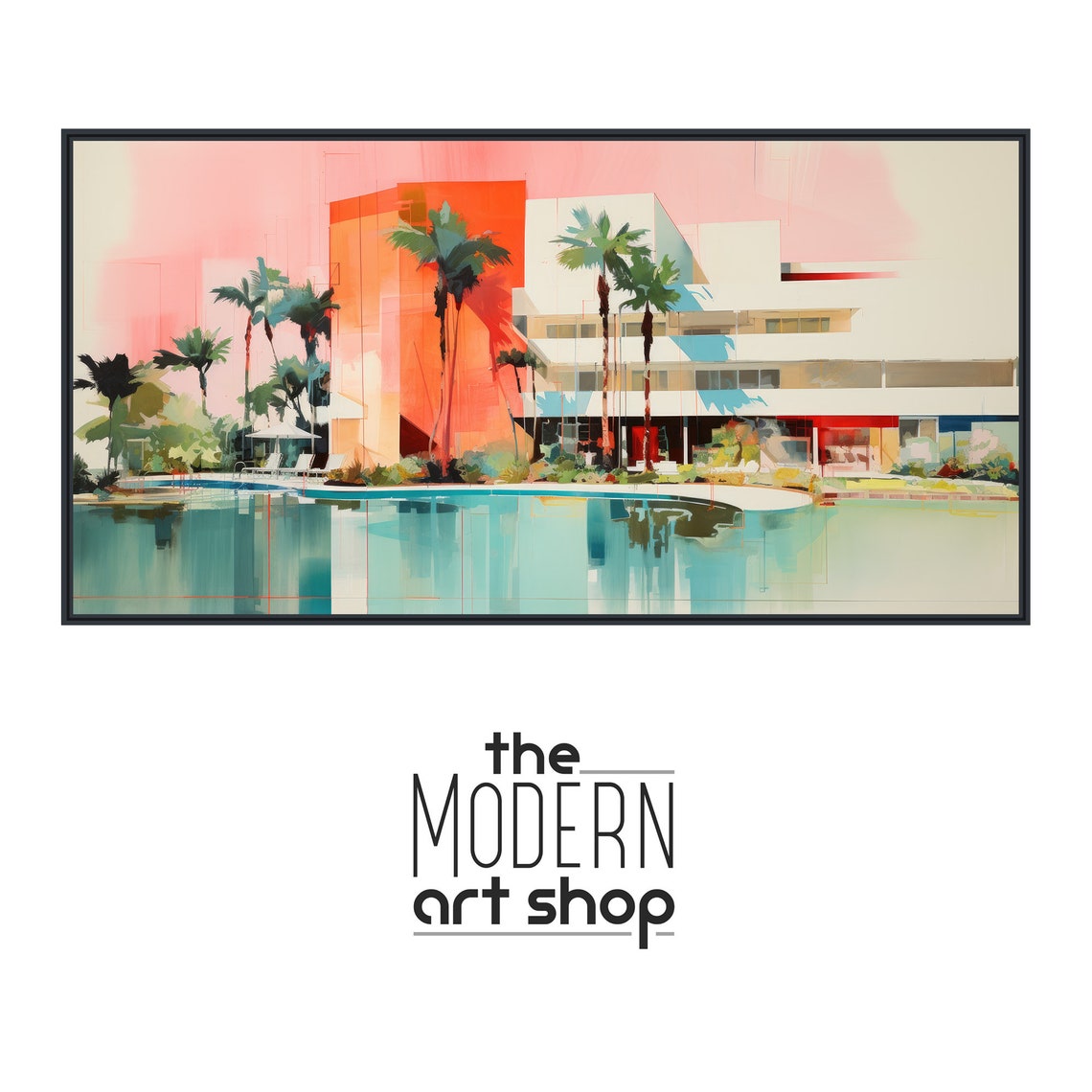 Miami Art Deco Hotel Pool Palm Trees Retro Cityscape Wall Art - Image 4