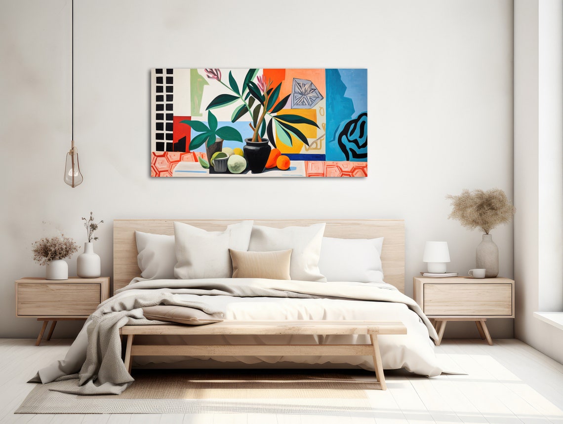 Boho Still Life Painting Tropical Wall Art Colorful Mediterranean Abstract Giclee Paper Or Framed Print Morning Still Life - Image 2