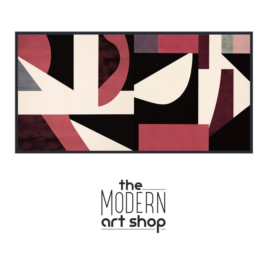 Panoramic Bauhaus Geometric Black Cream Rose Sharp Angles Wall Art - Image 4