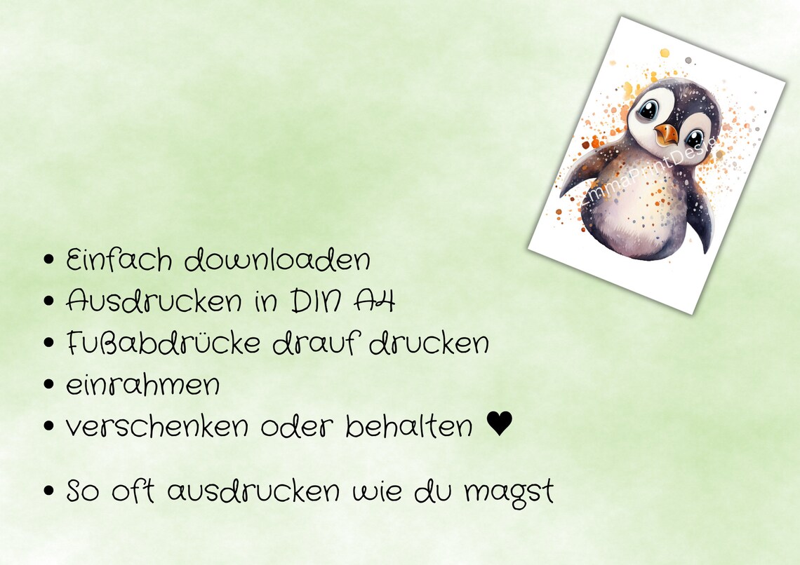 Penguin Watercolor Footprints, Newborn Nursery Art Print - Image 4
