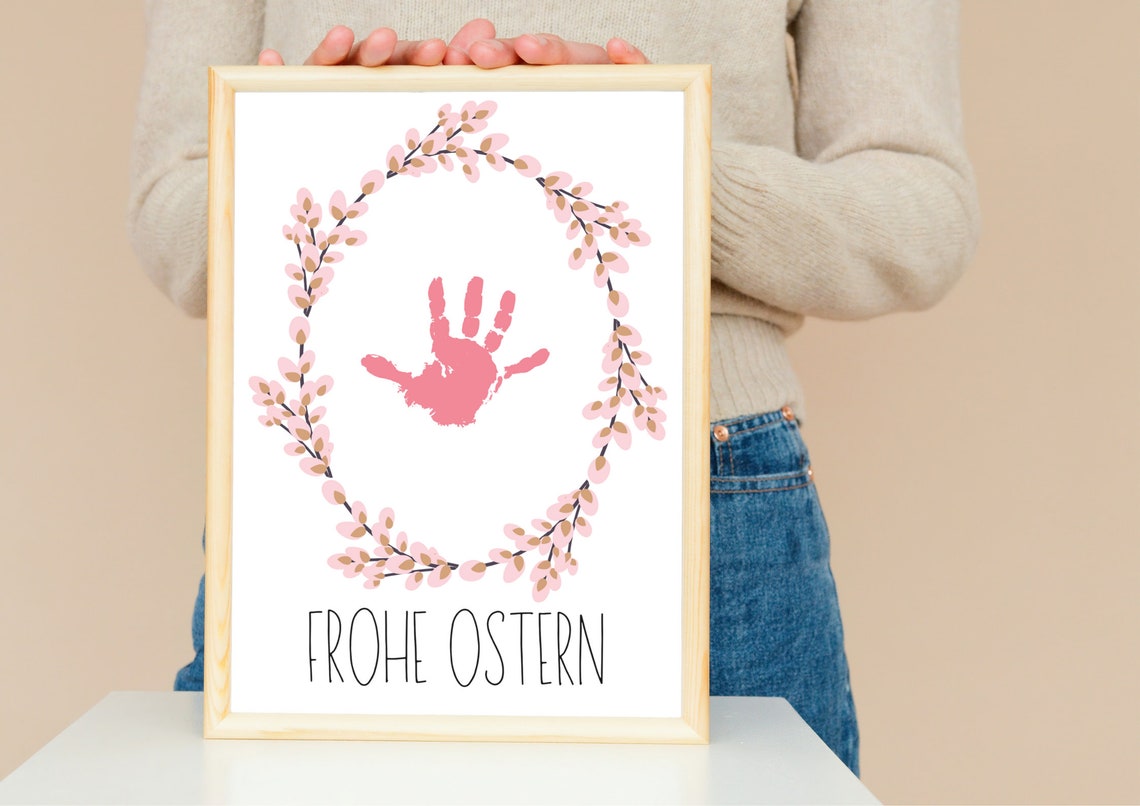 Happy Easter Handprint Flower Wreath Spring Nursery Art Poster - Image 2